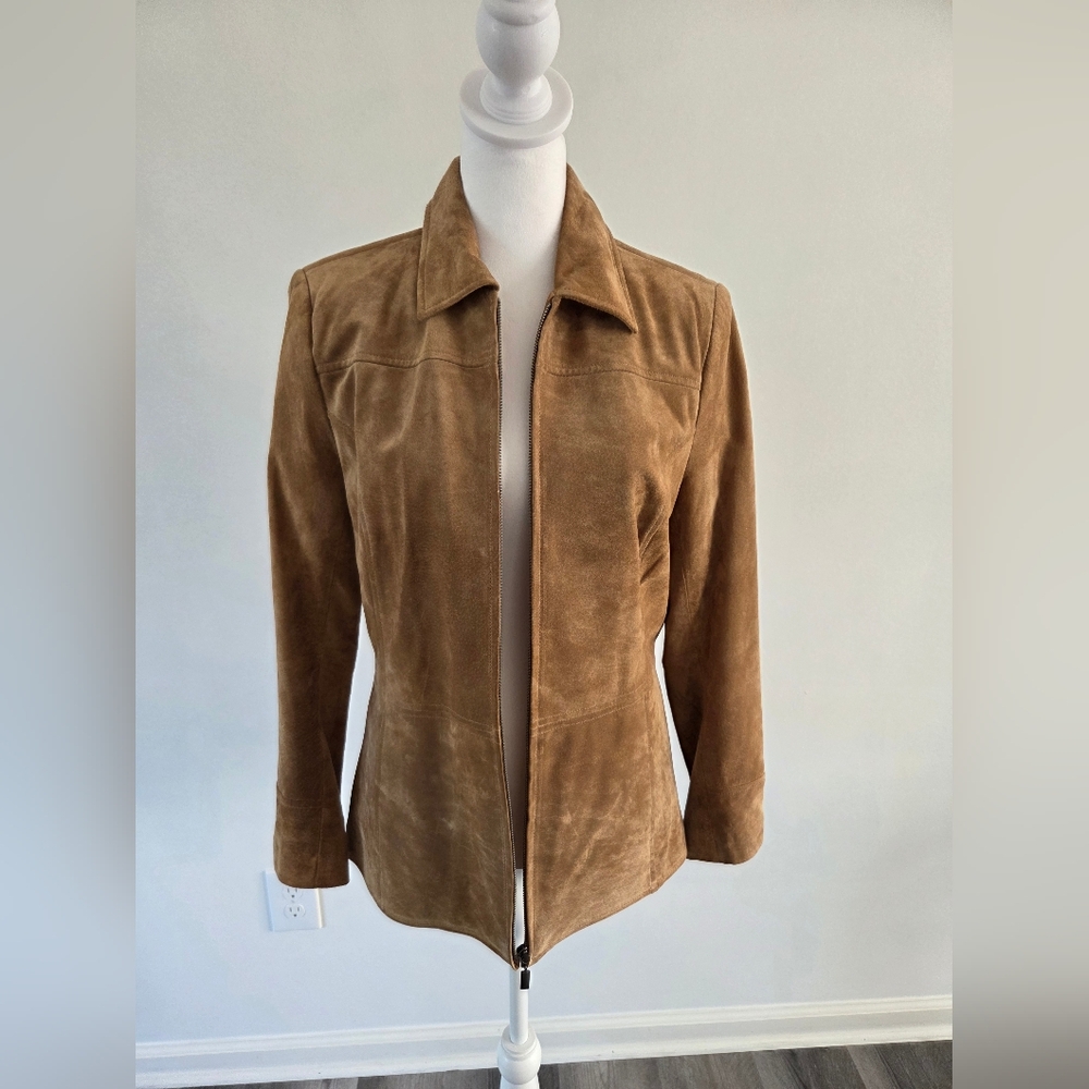 St. Johns Bay Machine Washable Suede Leather Coat Small Jacket Metal Zipper